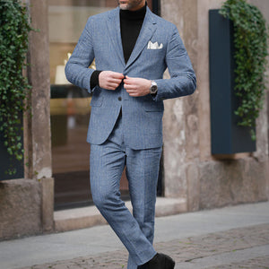 Solbiati Blue Herringbone Linen Suit
