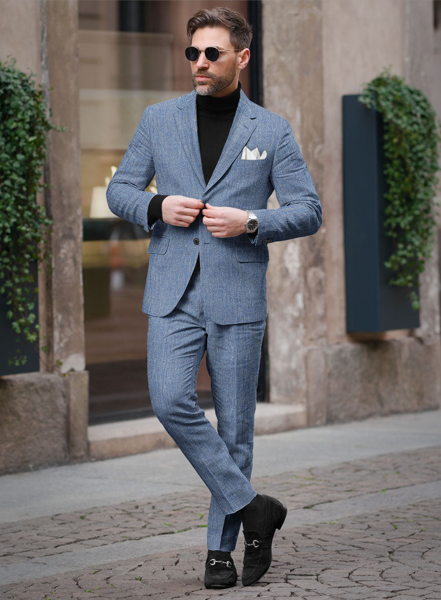 Solbiati Blue Herringbone Linen Suit