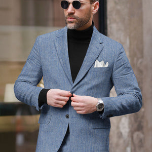 Solbiati Blue Herringbone Linen Suit
