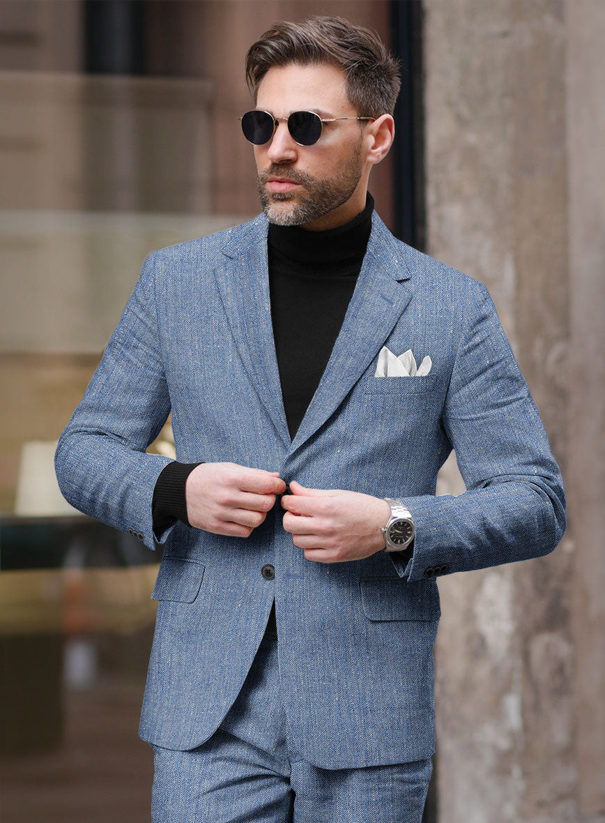 Solbiati Blue Herringbone Linen Suit
