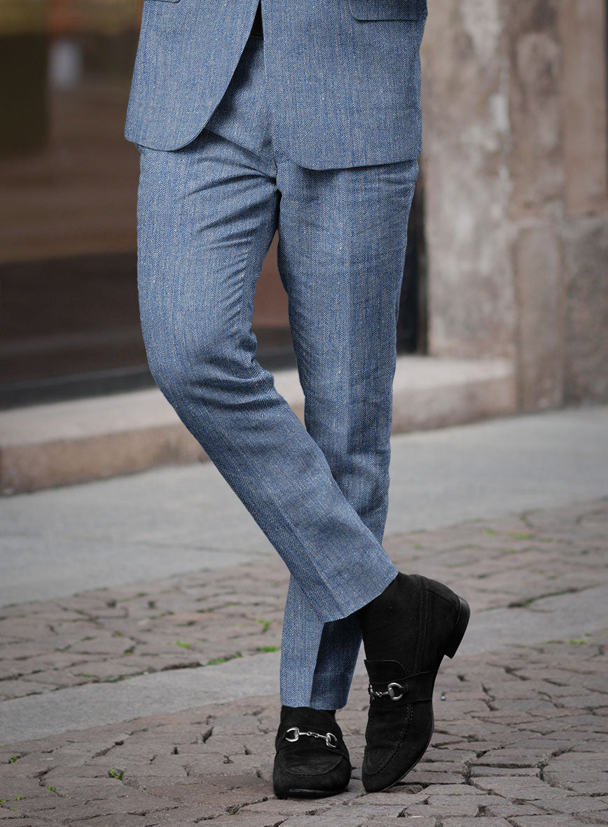 Solbiati Blue Herringbone Linen Suit