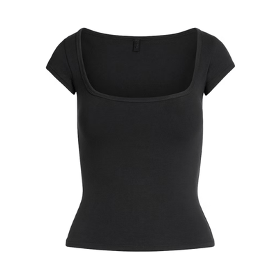 Skims Cotton Jersey Scoop Neck T-Shirt Soot