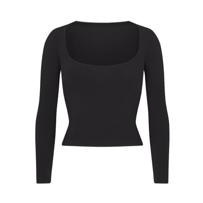 Skims Cotton Jersey Scoop Neck Long Sleeve Top Soot