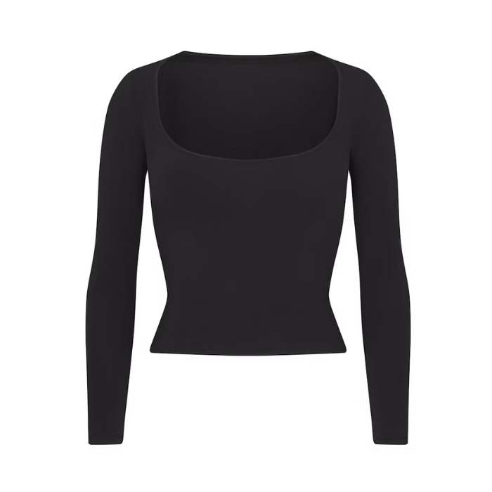 Skims Cotton Jersey Scoop Neck Long Sleeve Top Soot