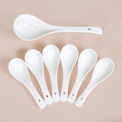 White Ceramic Pot And Bowl Set With Spoons And Wooden Stand