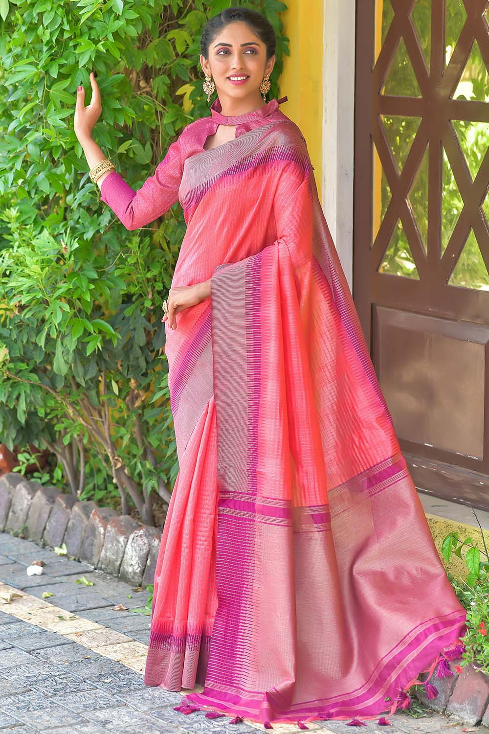 Plum Pink South Silk Saree