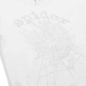 Sp5der OG Rhinestone Logo White Hoodie
