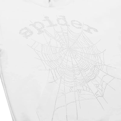 Sp5der OG Rhinestone Logo White Hoodie