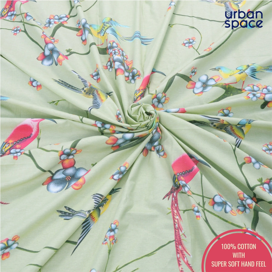 Fitted King Size Cotton Bedsheet - Sparrow Mint Green