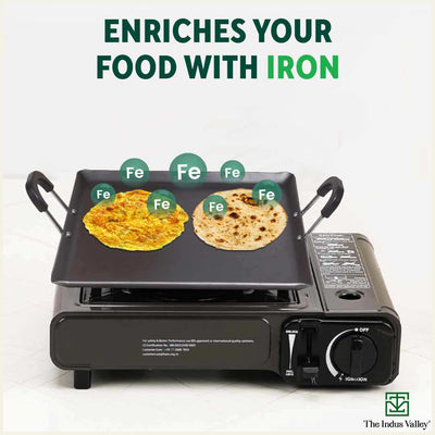 100% Pure Sheet Iron Tawa, Square, Cool Bakelite Handle, Seasoned, Toxin-free, Induction, 29.5cm, 1.88kg