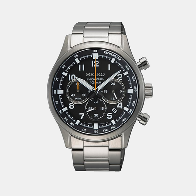 Dress Men Quartz Black Dial Chronograph Stainless Steel Watch SSB447P1