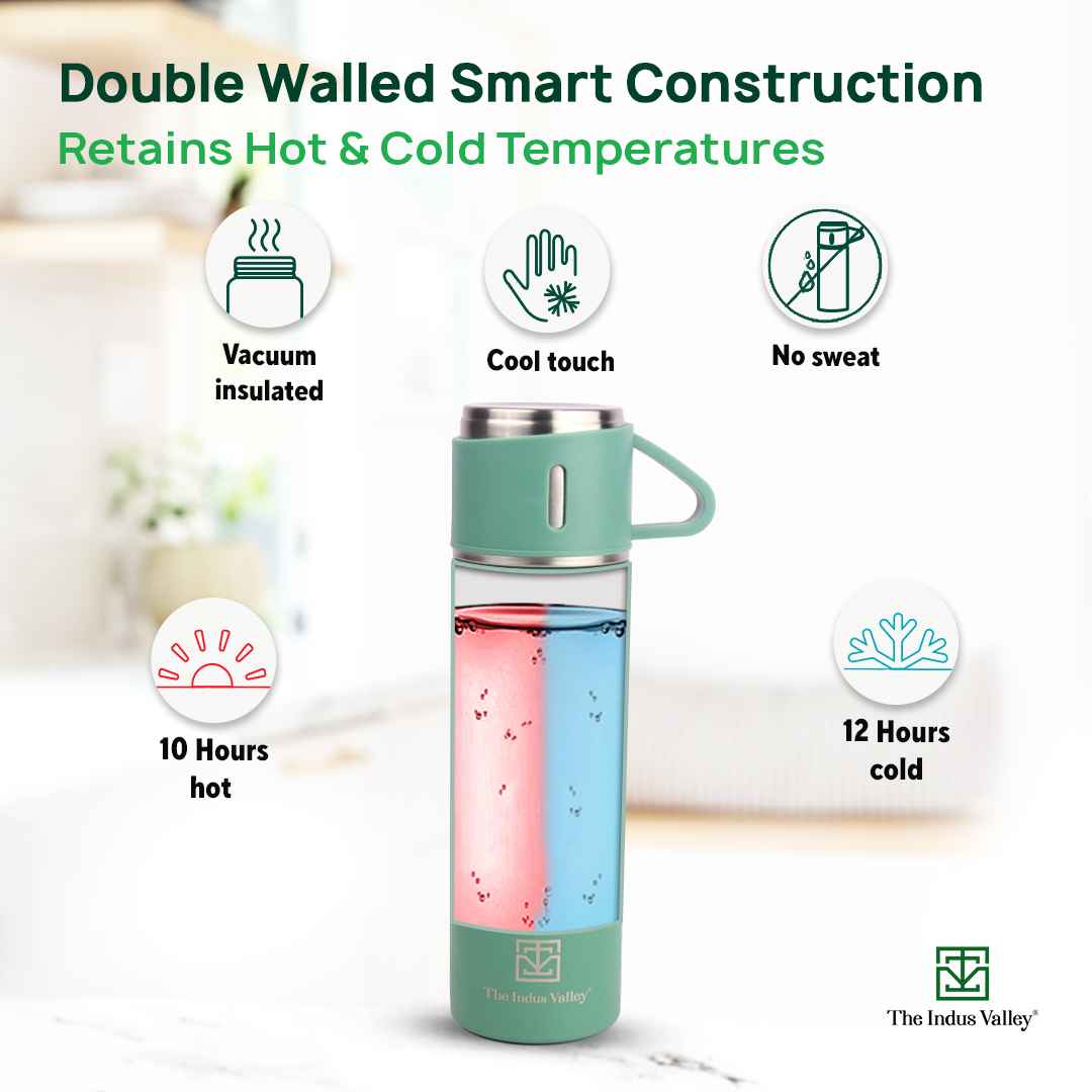 Pro-hydro Stainless Steel Vacuum Insulated Flask with Drinking Mug Lid, Hot & Cold Bottle, 500 ml