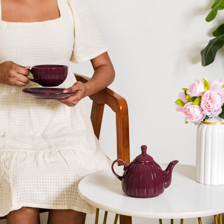 Ceramic Ambrosia One Cup Tea Set Plum