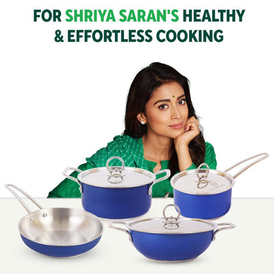 Tri-Steel Premium Stainless Steel Saucepan/ Milk/ Tea Pan, Tri-ply (3 Layer) Induction Bottom, Steel Lid, 1.4L, Blue