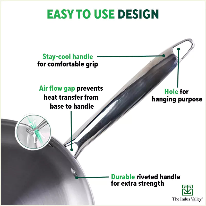 TurboCuk Tri-ply Stainless Steel Fry Pan, Premium Quality, 3 Layer Thick Body, 100% Toxin-free, Non-stick, Induction & Gas, Free ₹110 Spatula, 22/24/26 cm, 1.5/1.7/1.9L