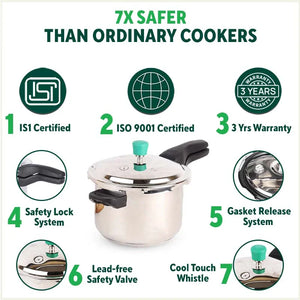QuicKooker Stainless Steel Pressure Cooker, Premium Quality, Tri-ply (3 Layer) Heavy Bottom, 100% Safe, ISI Certified, 3 Yr Warranty, Induction & Gas, 3/4.5L