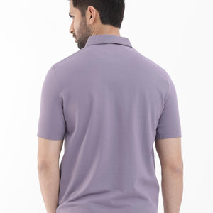 Rare Rabbit Mens Stan-2 Dusky Purple Cotton Lycra Fabric Short Sleeve Zipper Closure Solid Polo T-Shirt
