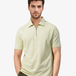 Rare Rabbit Mens Stan-2 Pastel Green Short Sleeve Solid Zipper Closure Polo T-Shirt