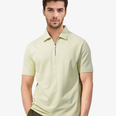 Rare Rabbit Mens Stan-2 Pastel Green Short Sleeve Solid Zipper Closure Polo T-Shirt