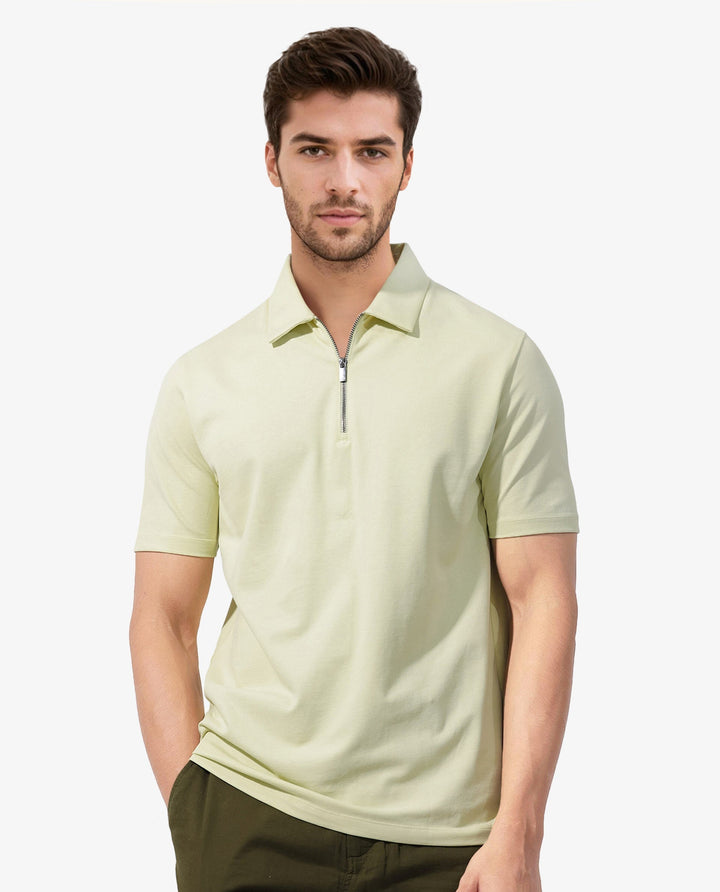 Rare Rabbit Mens Stan-2 Pastel Green Short Sleeve Solid Zipper Closure Polo T-Shirt