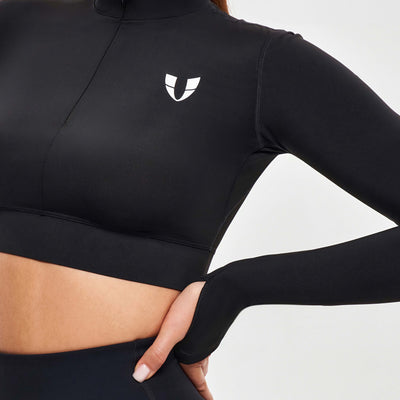 Stand Collar Crop Top - Black