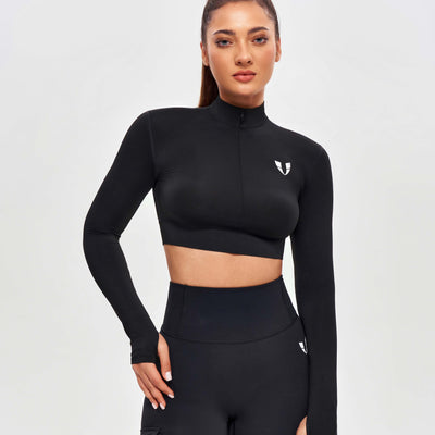 Stand Collar Crop Top - Black