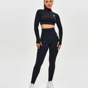 Stand Collar Crop Top - Black