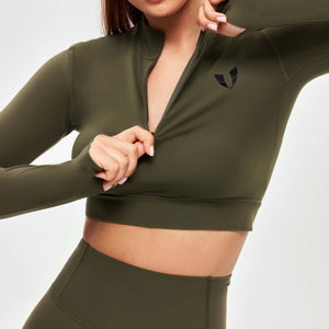 Stand Collar Crop Top - Combat Green