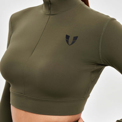 Stand Collar Crop Top - Combat Green