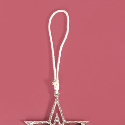 Set Of 6 Silver Star Christmas Tree Decoration Ornaments