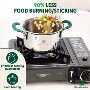 TurboCuk Tri-ply Stainless Steel Casserole/Biryani Cooking Pot+ Steel Lid, Premium 3 Layer Body, Cool Silicone Handles, Induction, Non-stick, 2.9L