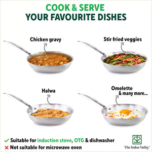TurboCuk Tri-ply Stainless Steel Fry Pan, Premium Quality, 3 Layer Thick Body, 100% Toxin-free, Non-stick, Induction & Gas, Free ₹110 Spatula, 22/24/26 cm, 1.5/1.7/1.9L