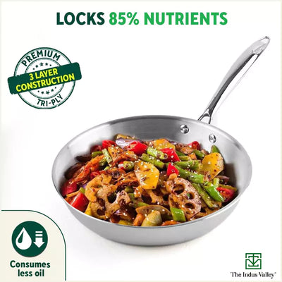 TurboCuk Tri-ply Stainless Steel Fry Pan, Premium 3 Layer Thick Body, Induction, Non-stick, 23.4/25.4/28 cm, 1.5/1.7/1.9L