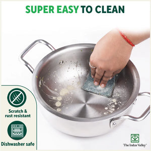 TurboCuk Tri-ply Biryani Cooking Pot/Casserole+ Glass Lid, Wide Handi Shape, Premium Quality, 3 Layer Thick Body, 100% Toxin-free, Non-stick, Induction & Gas, 2L