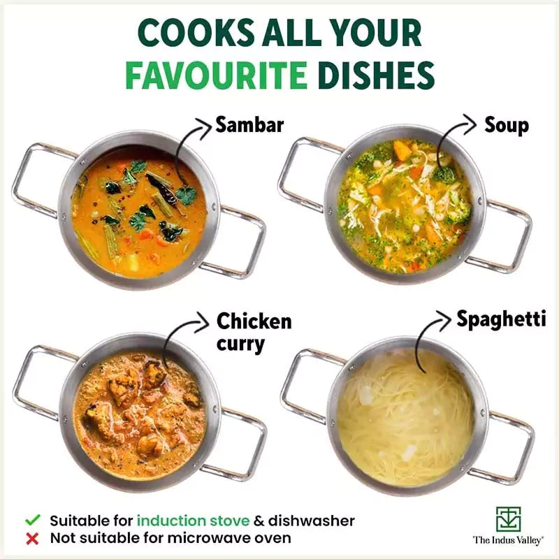 TurboCuk Tri-ply Stainless Steel Tall Biryani Pot/Casserole+ Glass Lid, Premium Quality, 3 Layer Thick Body, 100% Toxin-free, Non-stick, Induction & Gas, 6.5L