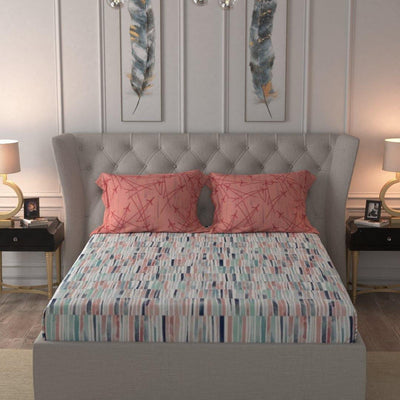 Fitted King Size Cotton Bedsheet - Stripes Pink