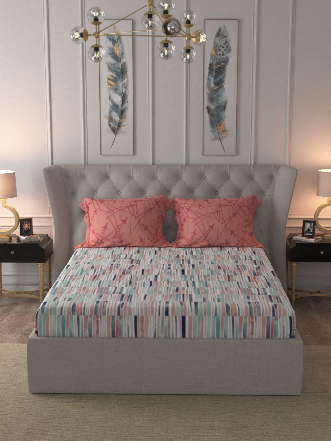 Fitted King Size Cotton Bedsheet - Stripes Pink