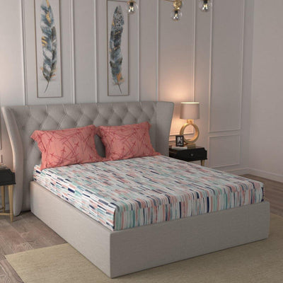 Fitted King Size Cotton Bedsheet - Stripes Pink