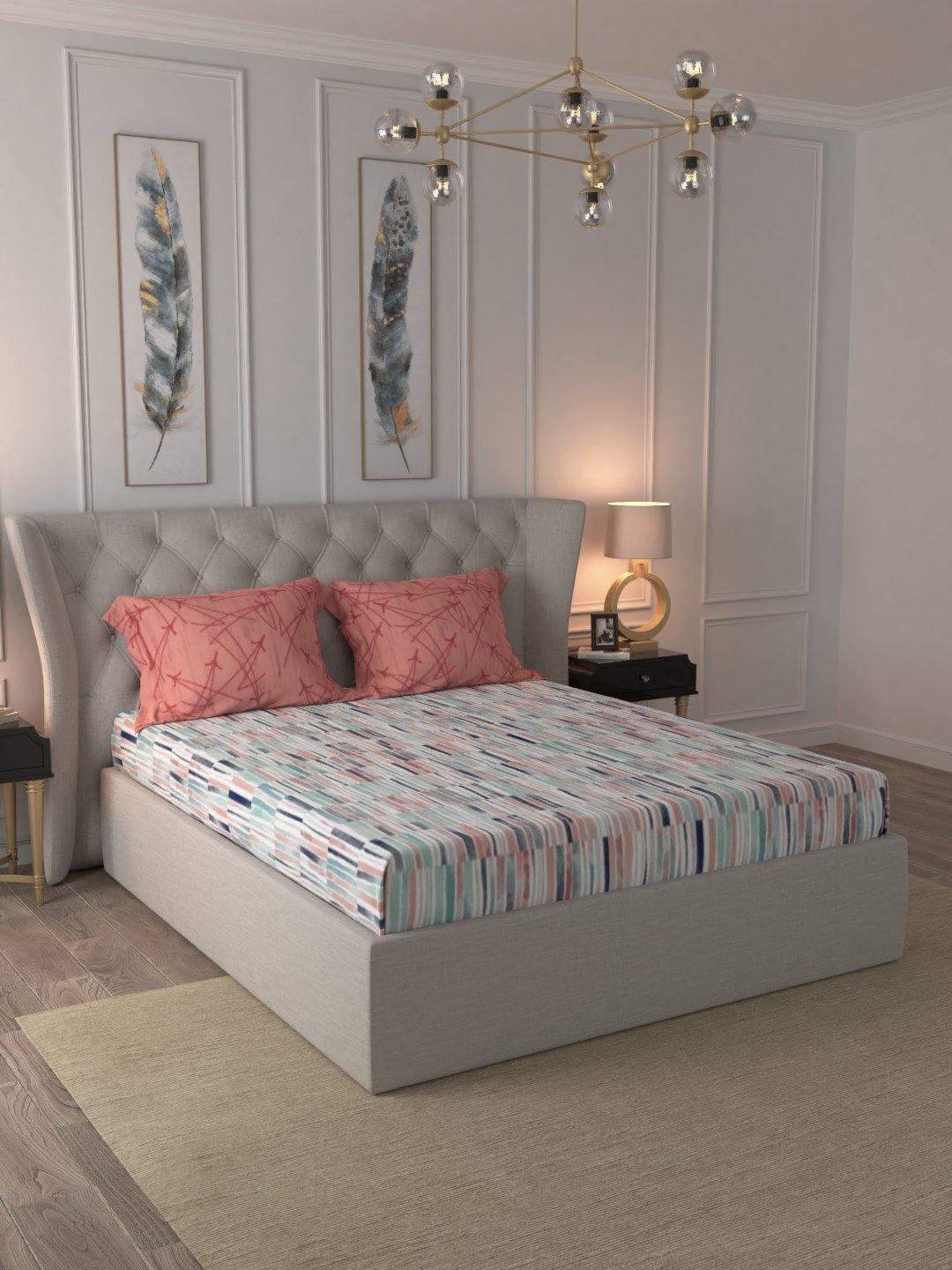 Fitted King Size Cotton Bedsheet - Stripes Pink