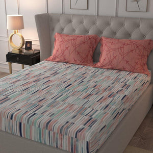 Fitted King Size Cotton Bedsheet - Stripes Pink