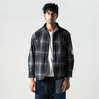 Superkicks | EMBROIDERED FLANNEL SHIRT  { GREY/BLACK