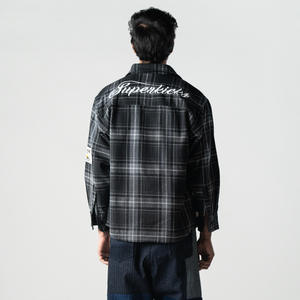 Superkicks | EMBROIDERED FLANNEL SHIRT  { GREY/BLACK