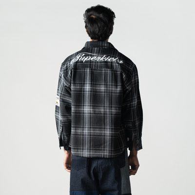 Superkicks | EMBROIDERED FLANNEL SHIRT  { GREY/BLACK