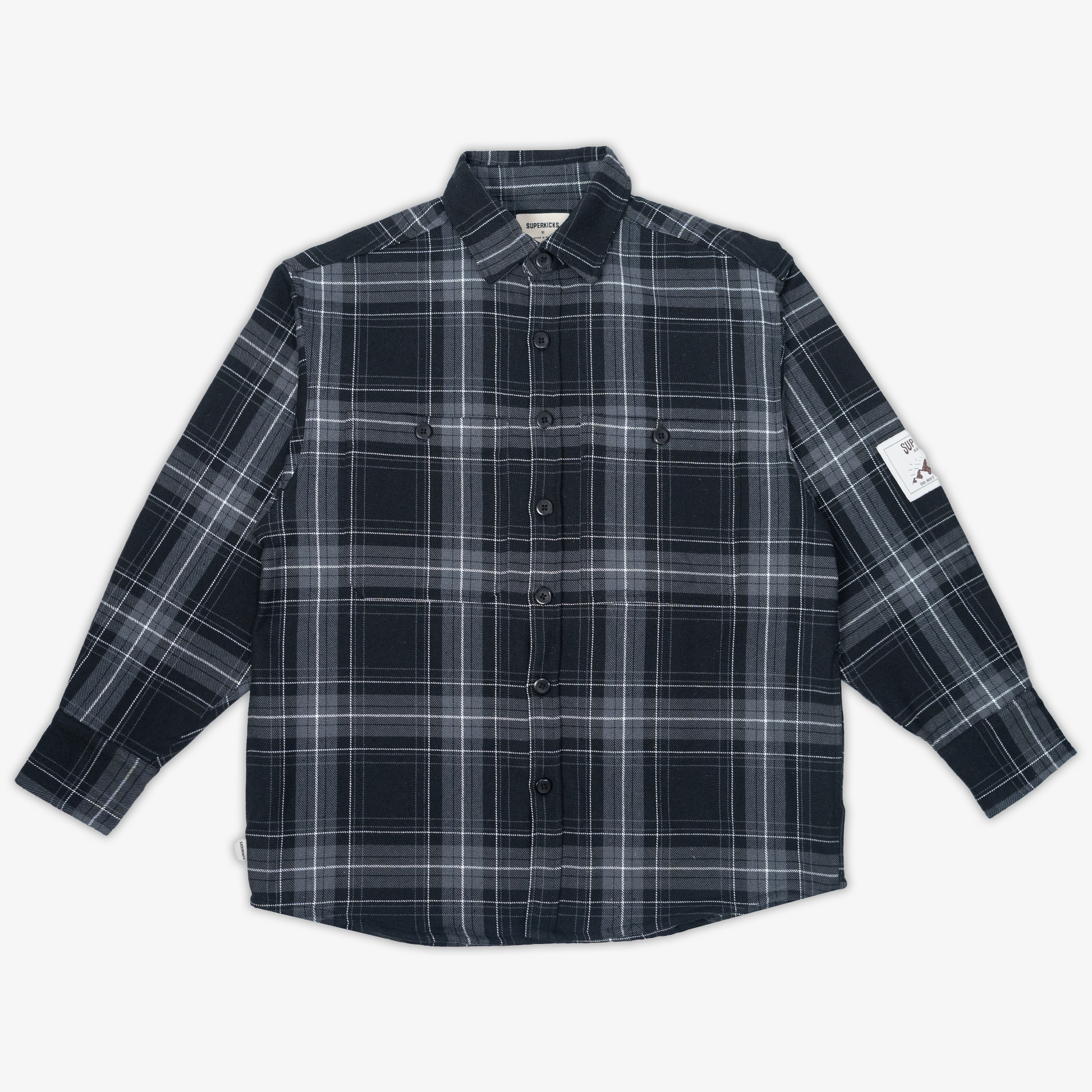 Superkicks | EMBROIDERED FLANNEL SHIRT  { GREY/BLACK