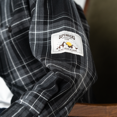 Superkicks | EMBROIDERED FLANNEL SHIRT  { GREY/BLACK