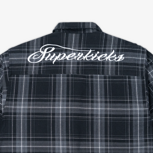 Superkicks | EMBROIDERED FLANNEL SHIRT  { GREY/BLACK