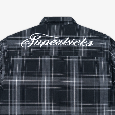 Superkicks | EMBROIDERED FLANNEL SHIRT  { GREY/BLACK