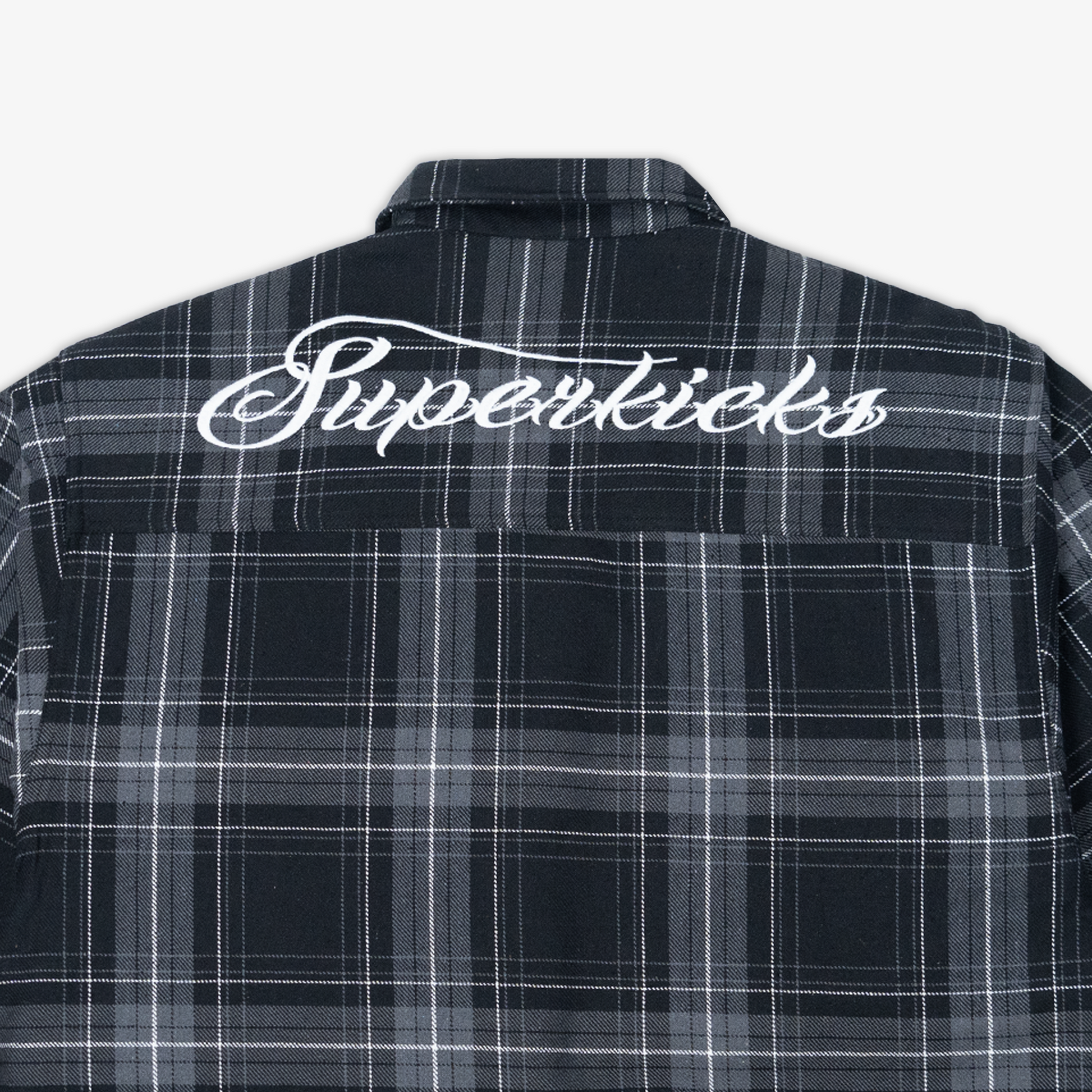 Superkicks | EMBROIDERED FLANNEL SHIRT  { GREY/BLACK
