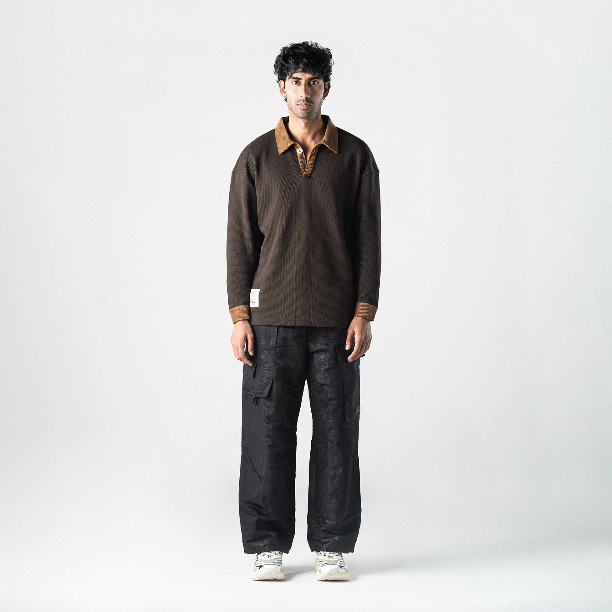 Superkicks | POLO: WAFFLE KNIT WITH CORDUROY DETAILS  { BROWN
