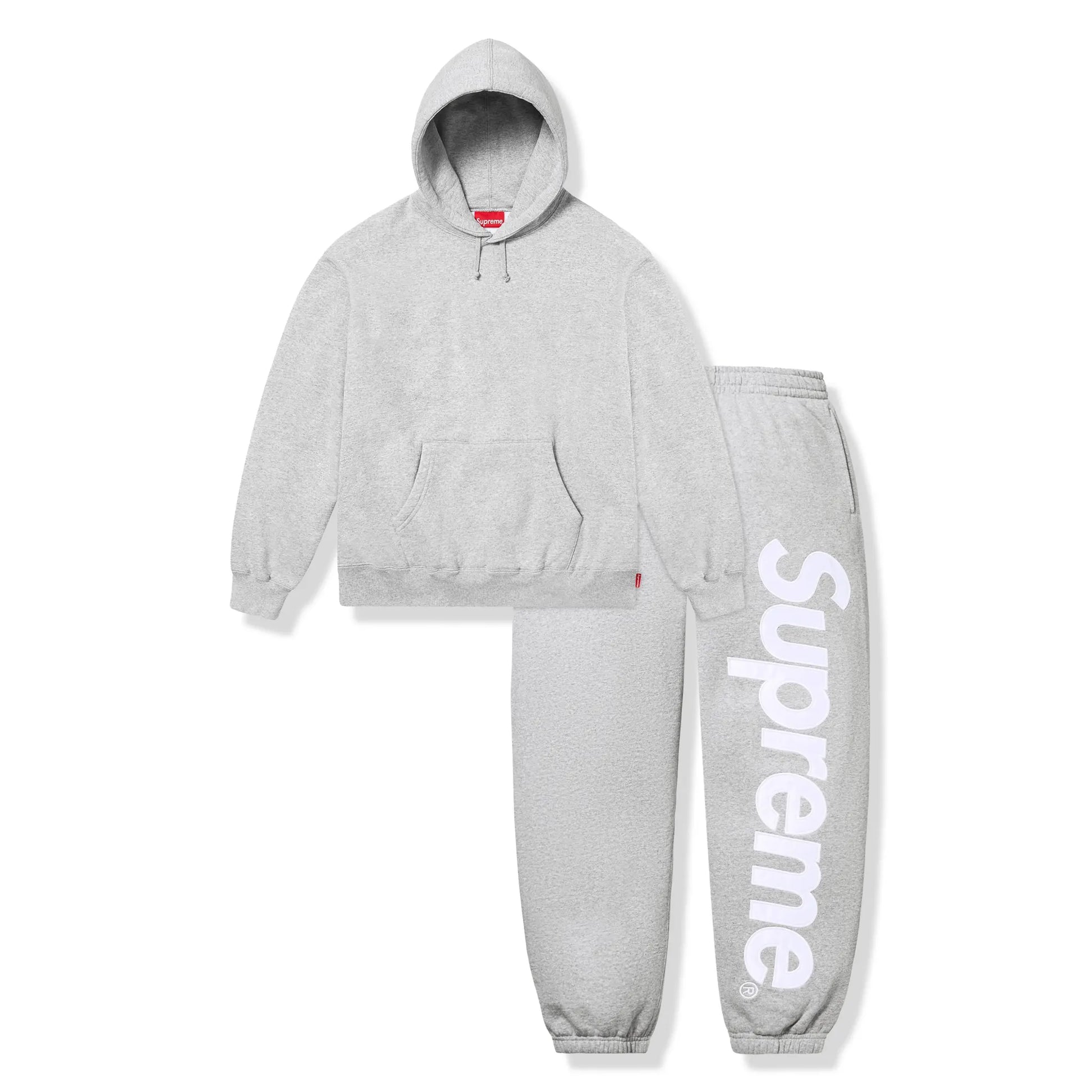 Supreme Satin Applique Heather Grey Hoodie & Sweatpants (FW25)